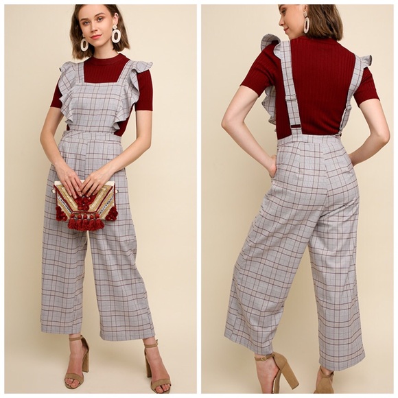 Umgee Pants - 🆕SALE! Umgee Plaid Wide Leg Ruffle Jumpsuit